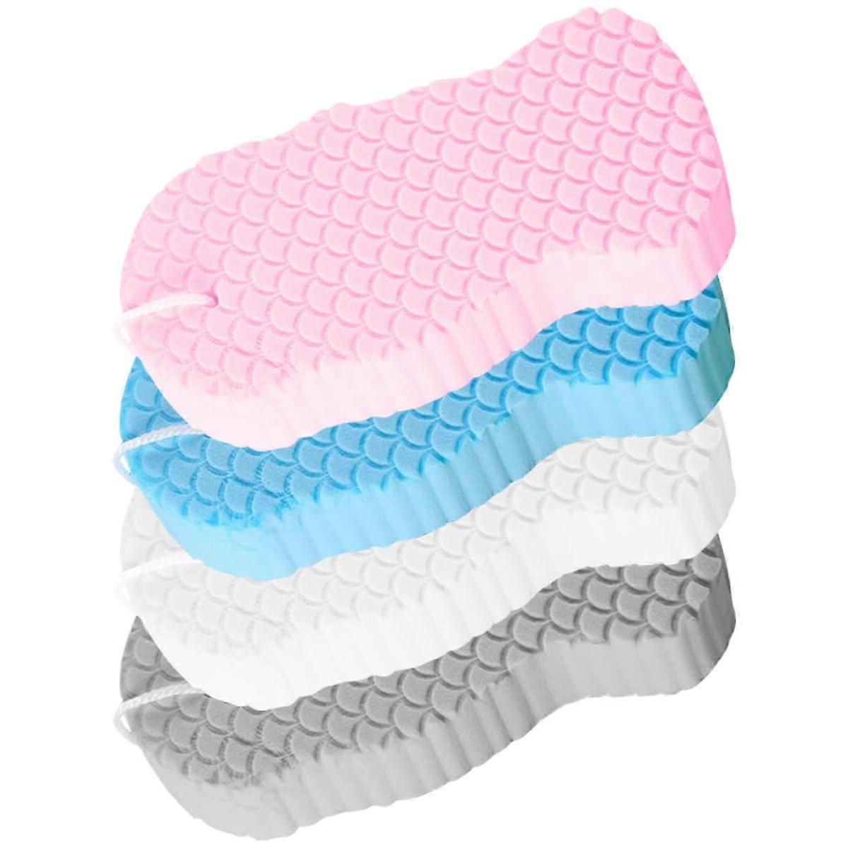 4Pcs Soft Bath Sponges with Fish Scale Texture, WearResistant Shower Scrubbers for Sensitive Skin