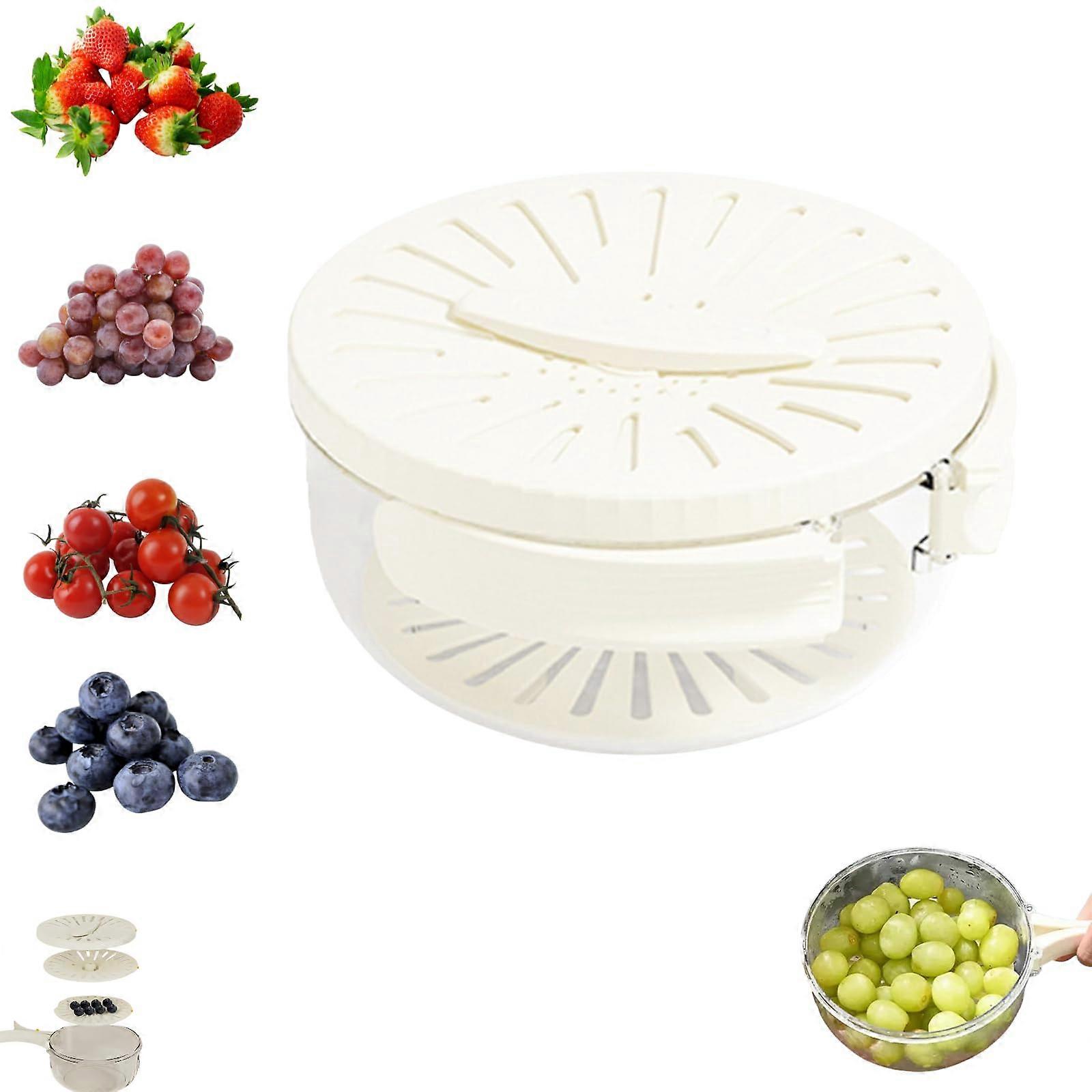 2 in 1 Fruit and Vegetable Strainer Bowl with SpillProof Lid, Foldable Handle, Dishwasher Safe, White