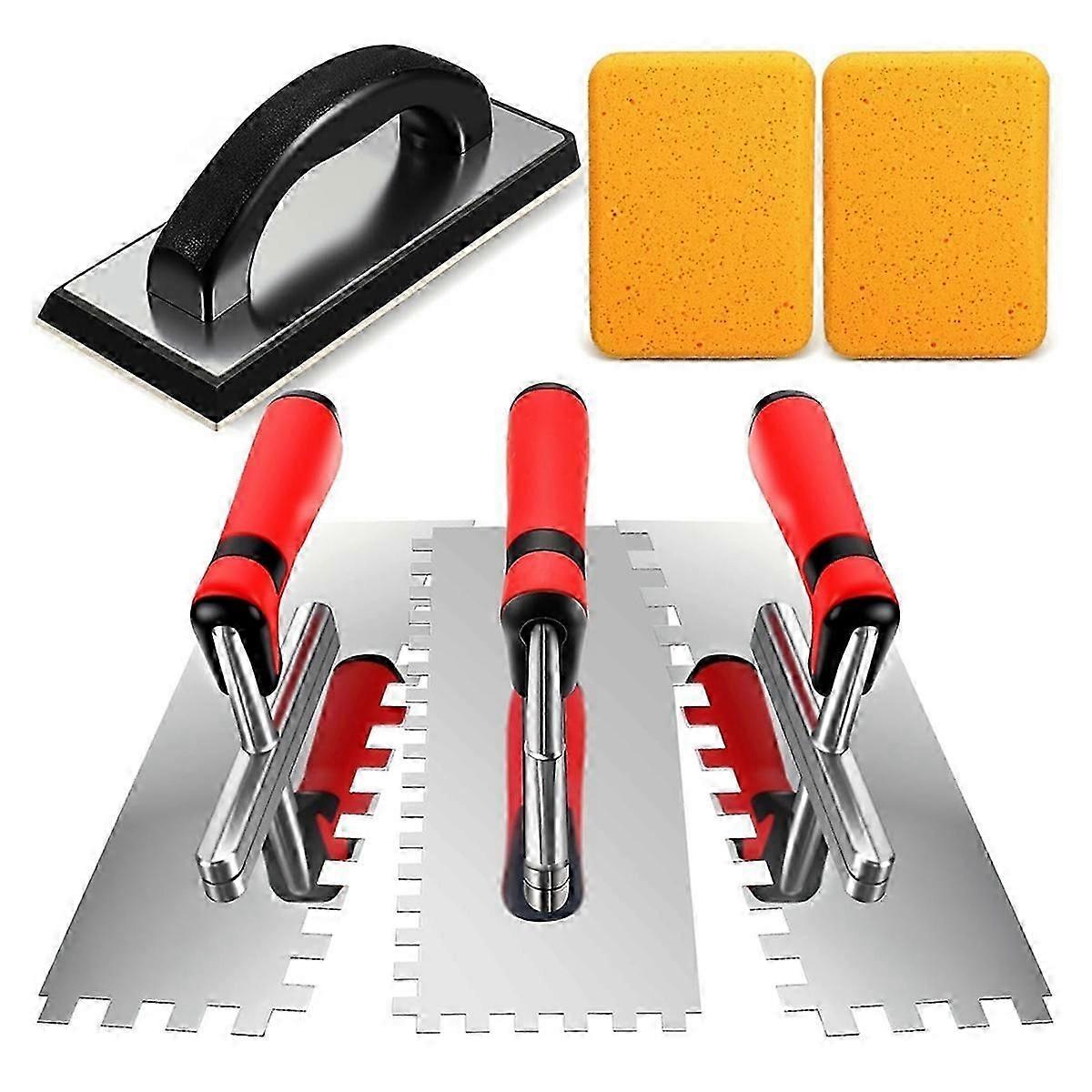 6Pcs Tile Tools Set Square Trowel,1 Rubber Grout Float and 2 Grout Sponge for Wall Floor Tiling Installation Grouting