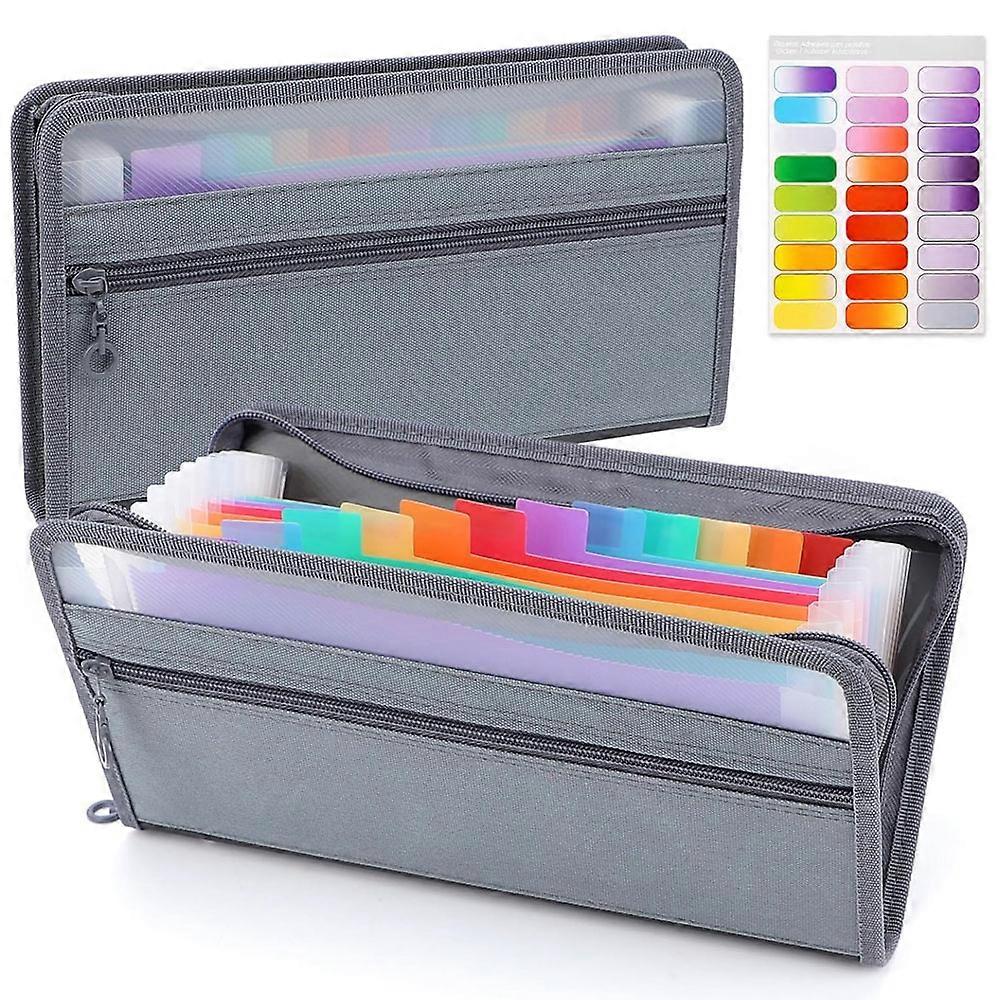 Small accordion-style document organizer with secure zipper, 13 expandable pockets, and a pen pocket on the front.