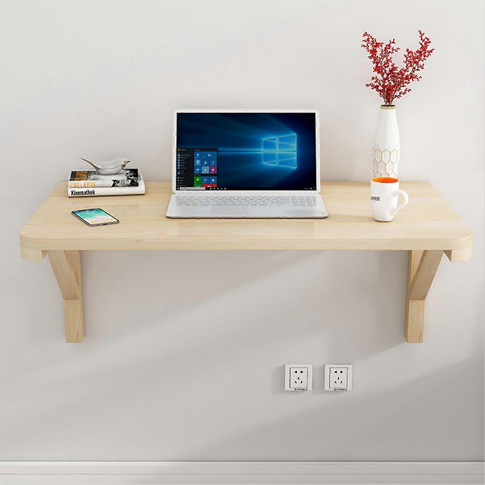 Wall Mounted Folding Desk with Heavy Duty Steel Frame, Space Saving Wooden Table 100x60cm
