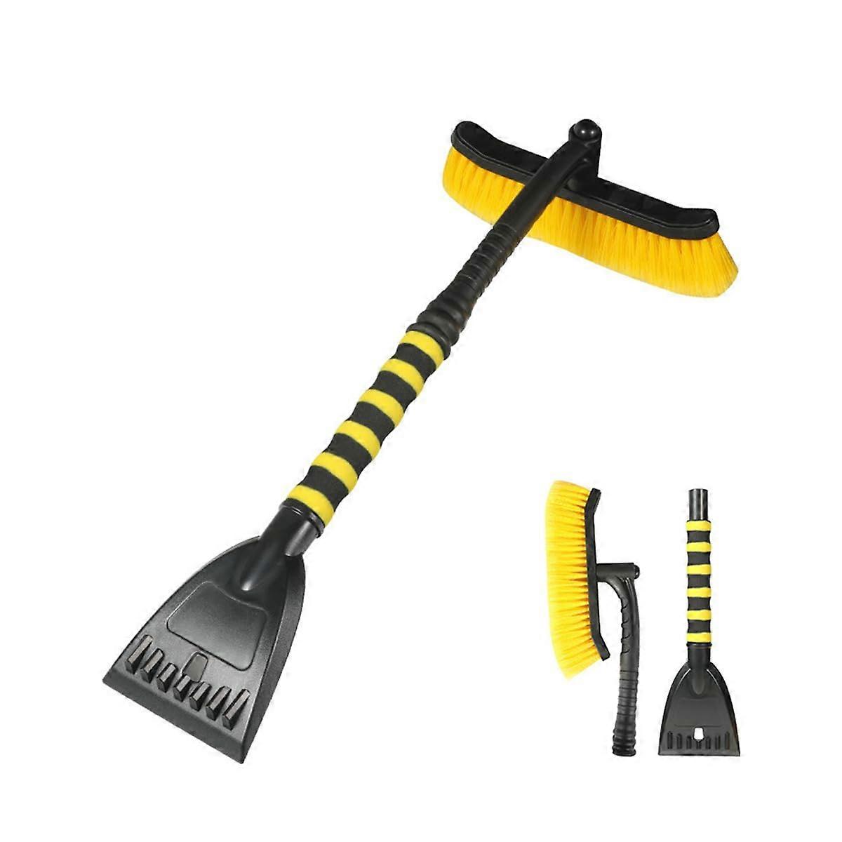 27'' 2in1 Snow Brush and Ice Scraper with Extendable Handle, 180° Pivot Head, Foam Grip for Cars SUVs Trucks (Yellow/Black)