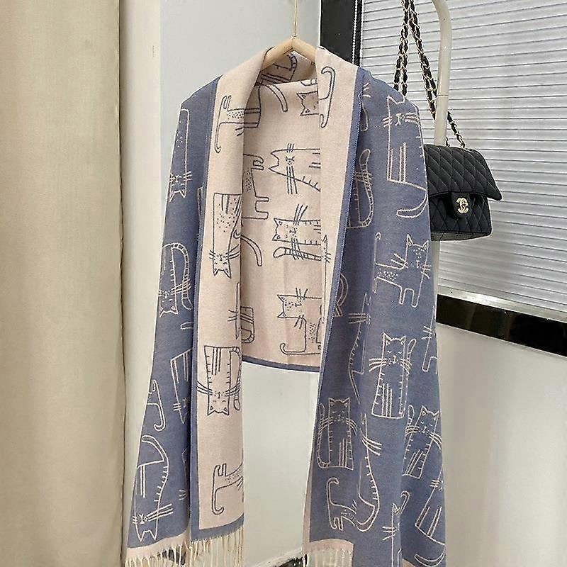 ��charpe chaude �� pampilles pour femmes, imprim�� de dessin anim��, chale en Faux cachemire ��pais, pour l'ext��rieur, nouvelle collection automn