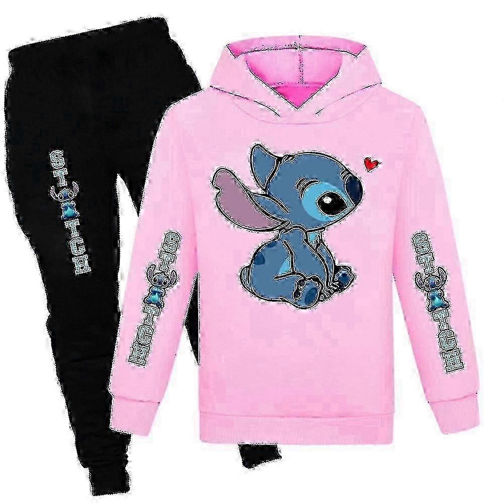 Lilo Stitch Print Kids Tracksuit Set Boys Girls Casual Hooded Hoodie Sweatshirt Jogr Pants Outfit Activewear Szfh