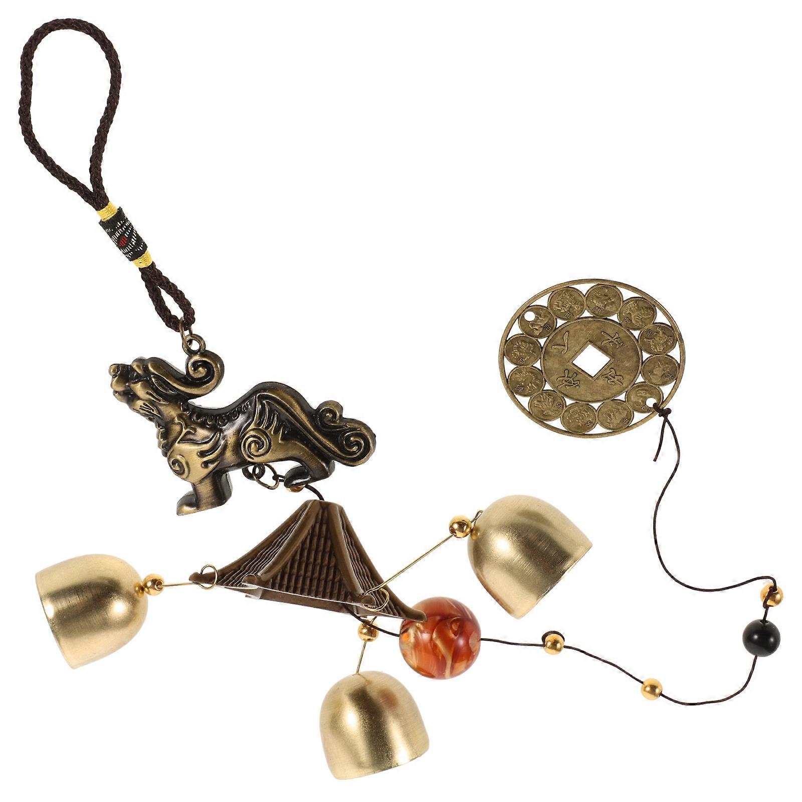 Golden Alloy Qilin Wind Chime for Garden with Soothing Sound and Feng Shui Design 8.5 inches