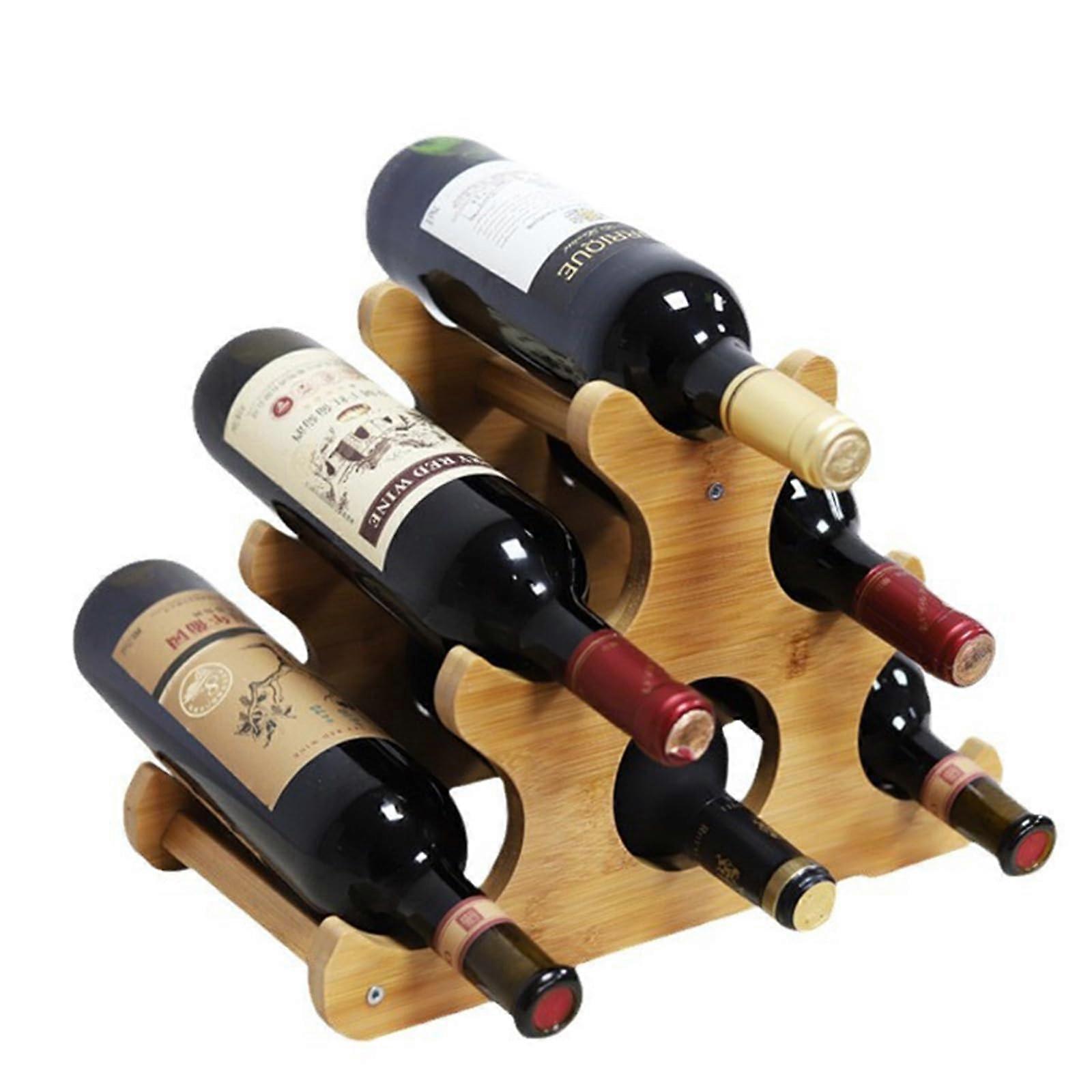 Bamboo Wine Rack 6 Bottle 3 Tier Countertop Holder with Stable Triangle Structure for Kitchen Bar
