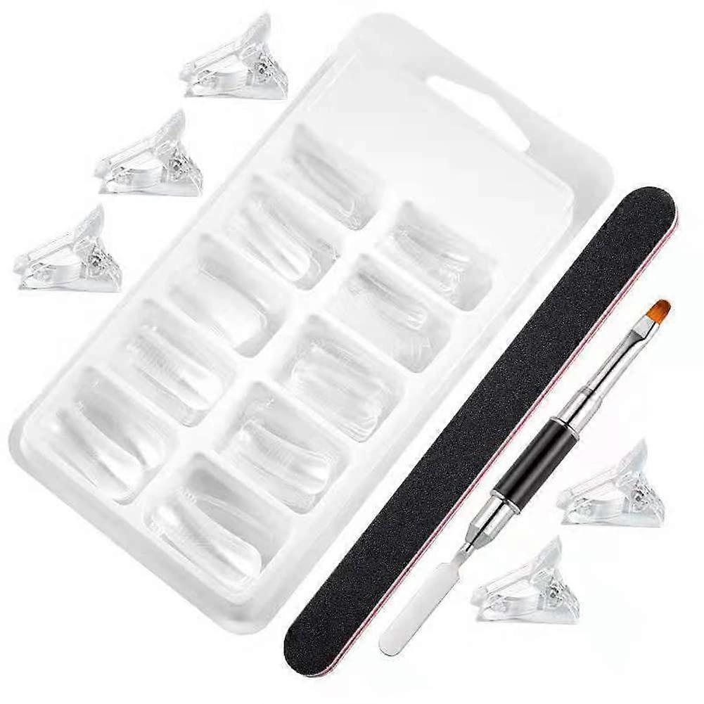 Clear Nail Extension Forms Set with 10 Sizes Scale and DualEnd Brush for Precise Gel Shaping