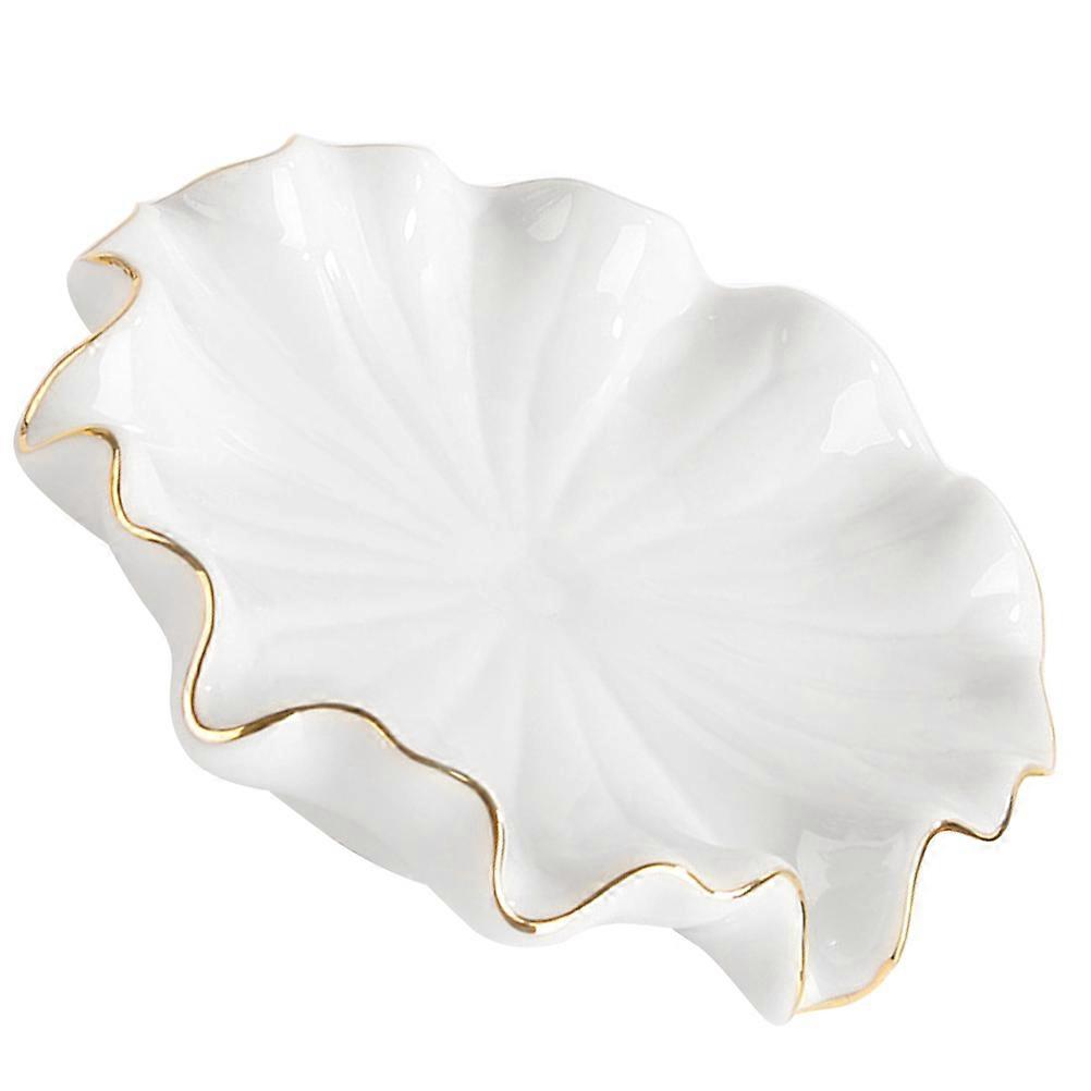 Bathroom Ceramic Soap Dish White 3Pcs Self Draining Lotus Leaf Soap Holder