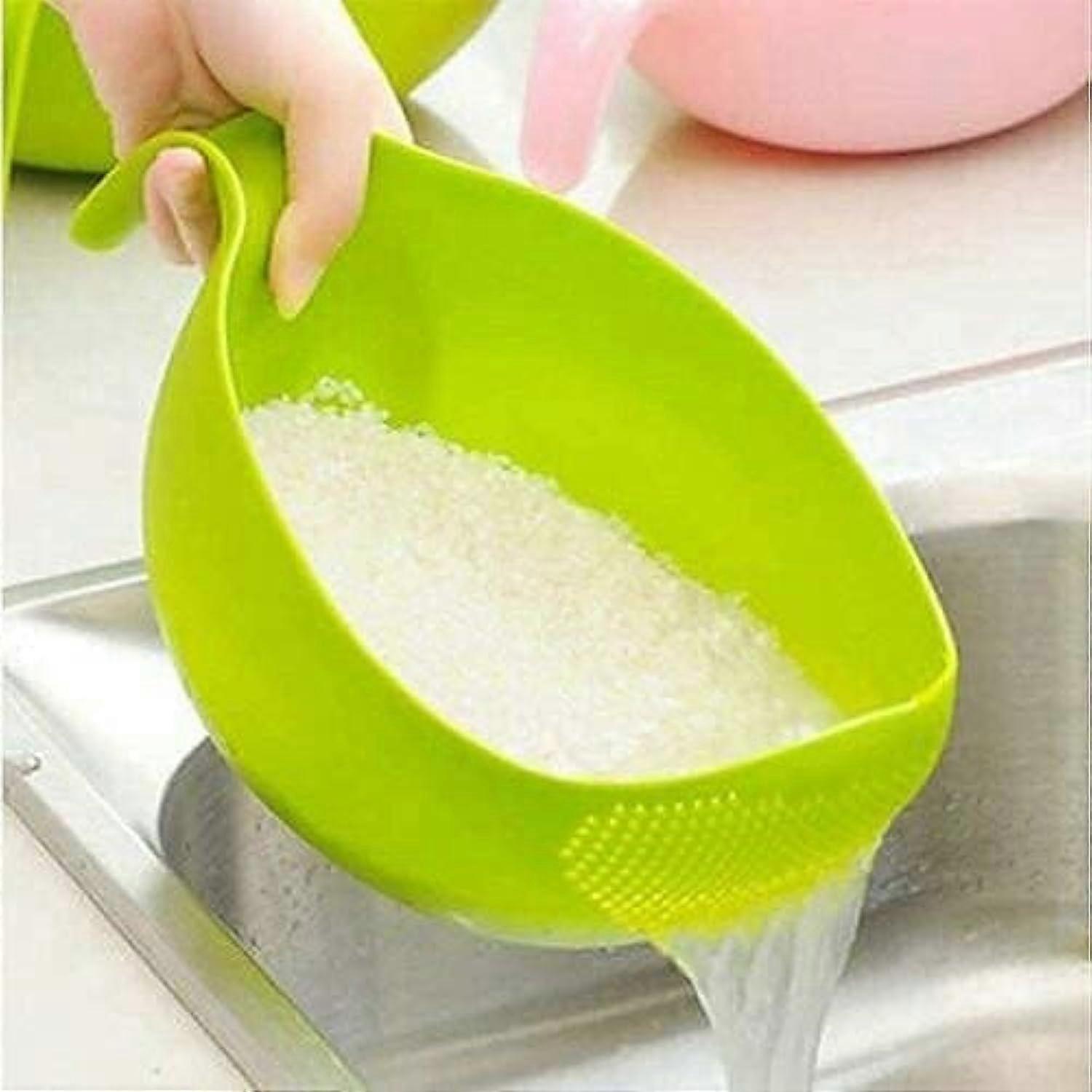 Rice Strainer Bowl with Handle, MultiPurpose Vegetable and Fruit Washer, Green Kitchen Tool