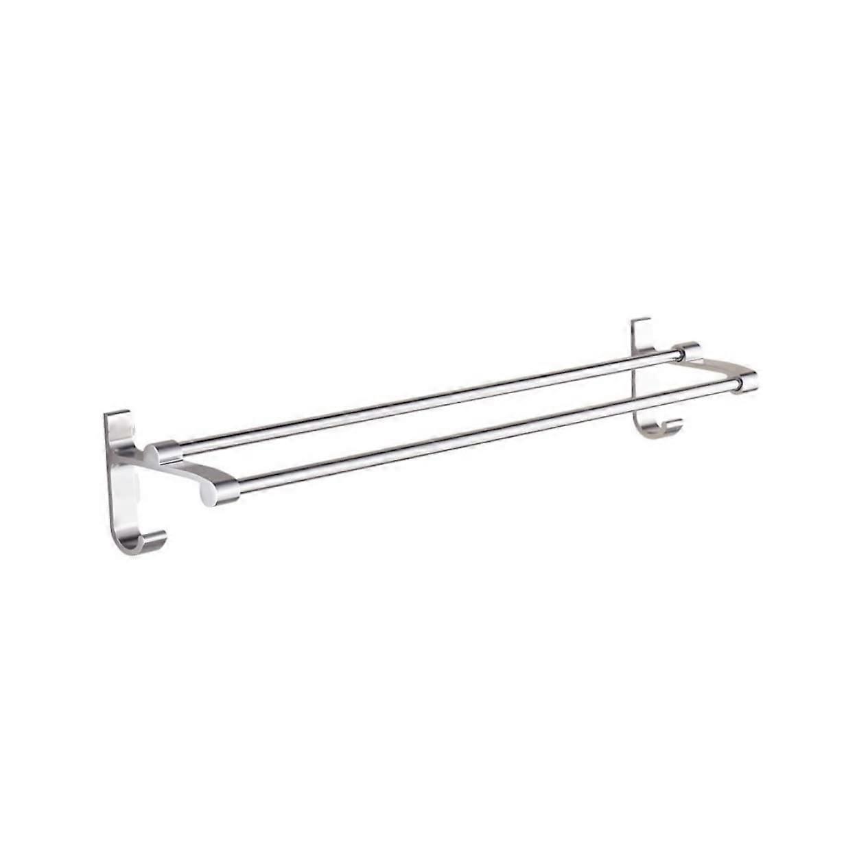 Double Towel Rack for Bathroom Wall Space Saving Adhesive Mount Elegant Silver Holder