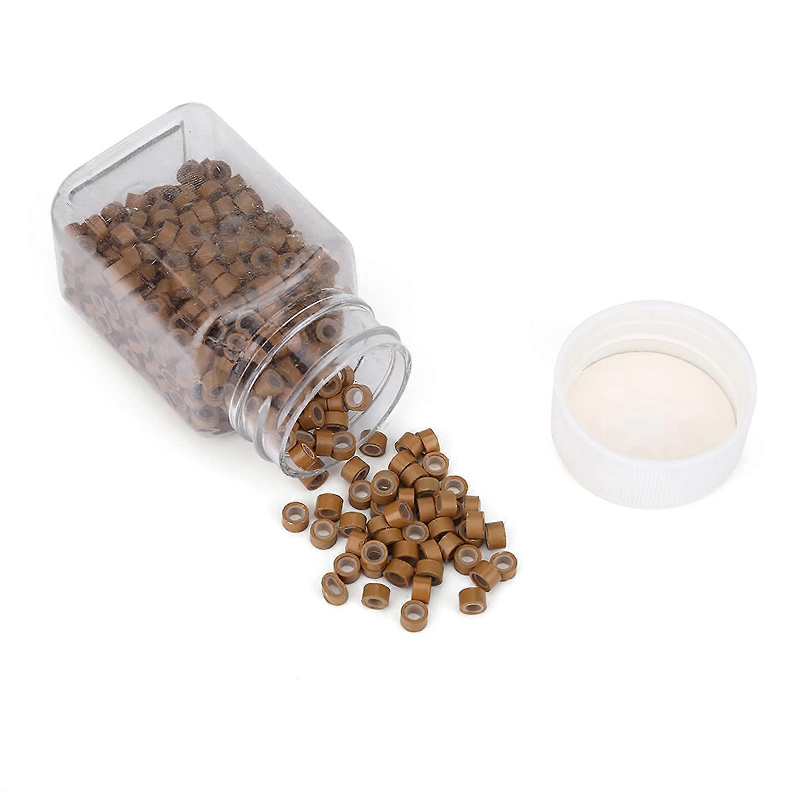 Light Brown Micro Ring Hair Extensions Beads 500pcs Silicone Lined Aluminium for Secure Grip