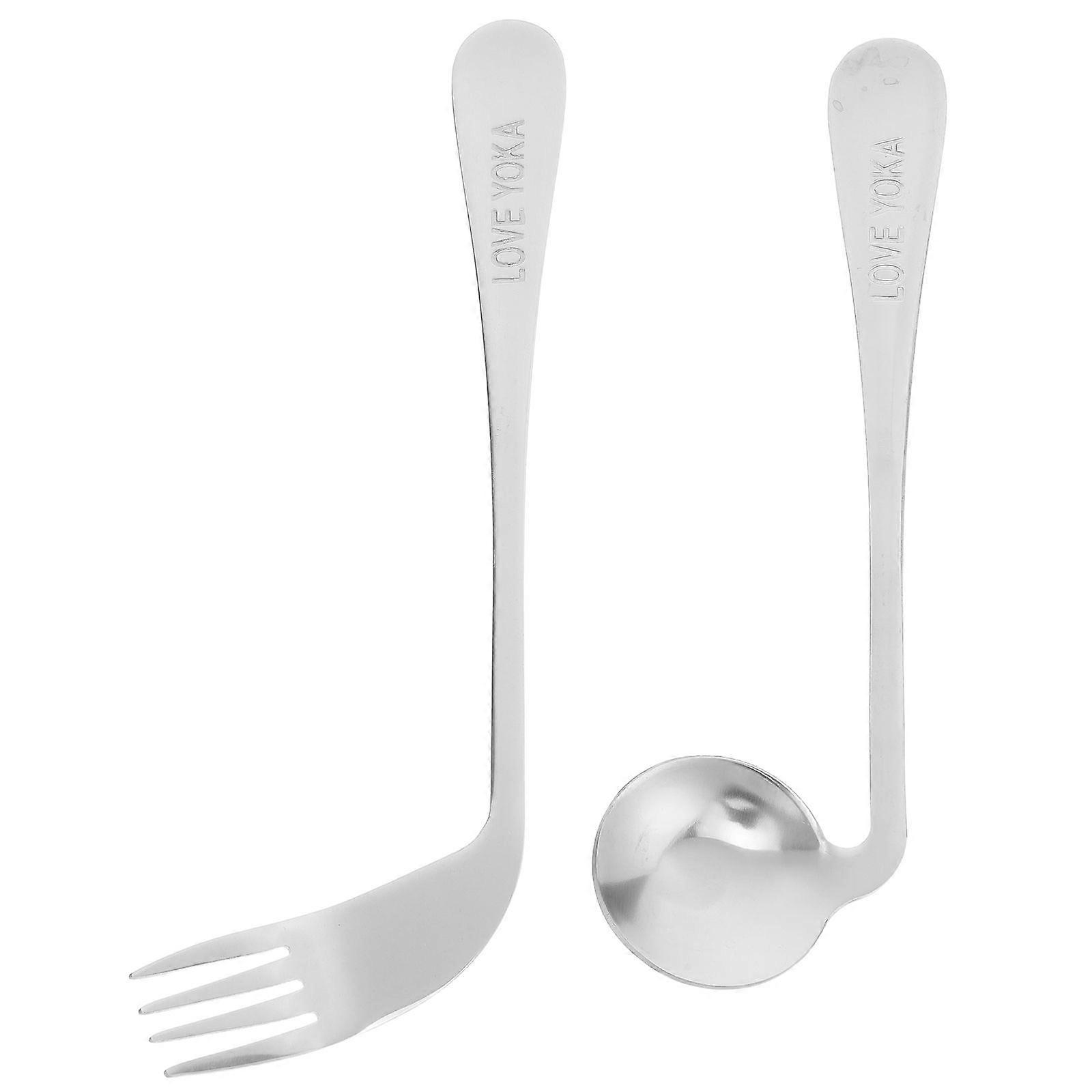 1 Set Angled Fork Spoon Lightweight Ergonomic Fork Spoon Eating Feeding Utensila Assist Tableware