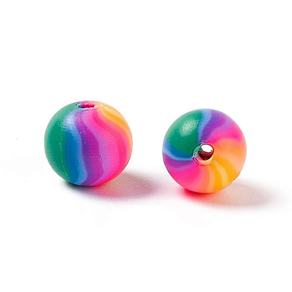 Handmade Polymer Clay Beads Round Colorful 8mm Hole: 2mm