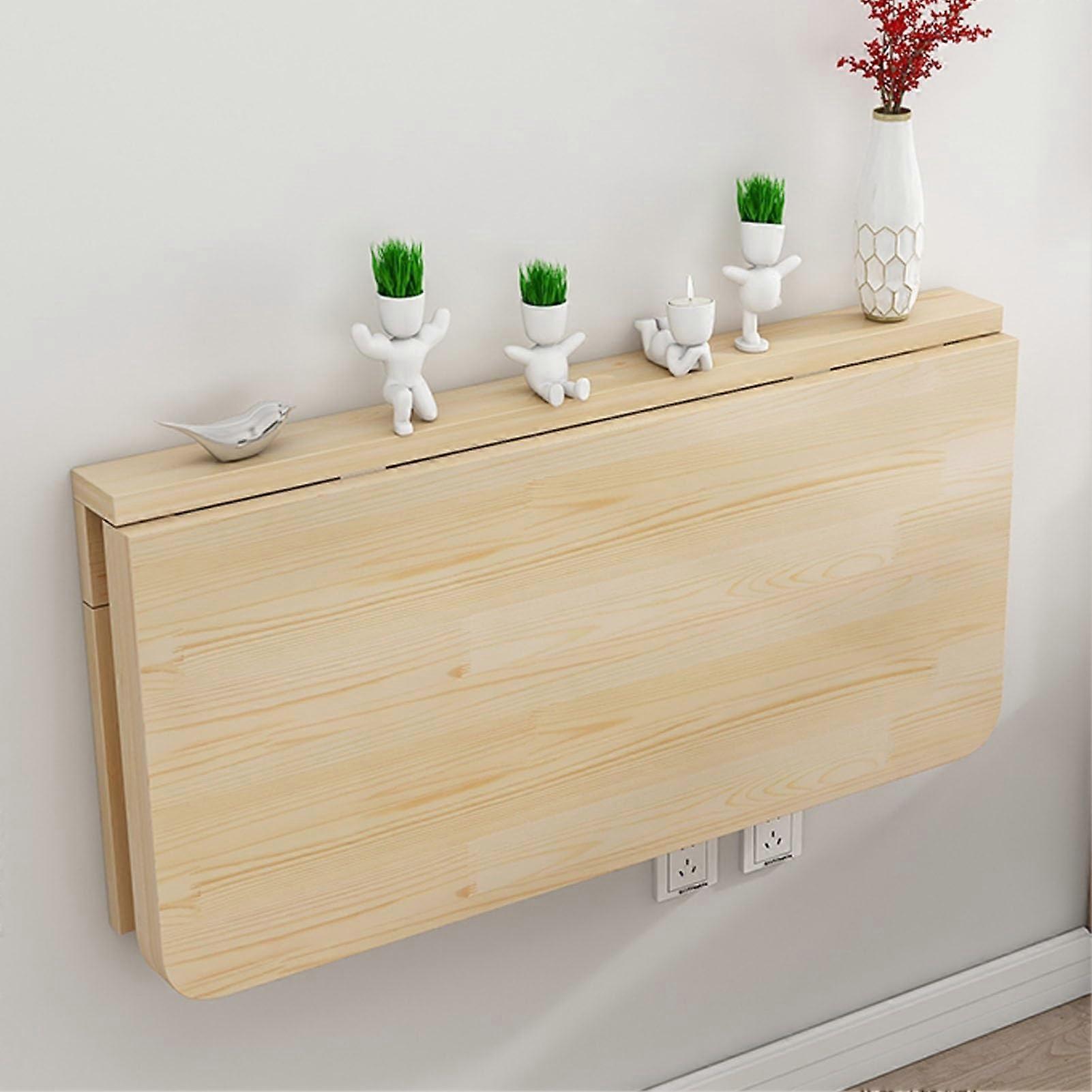 Wall Mounted Folding Table for Small Spaces, Foldable Dining Desk with Stable Triangular Support and Smooth Pine Wood Surface, Size L110xW40cm
