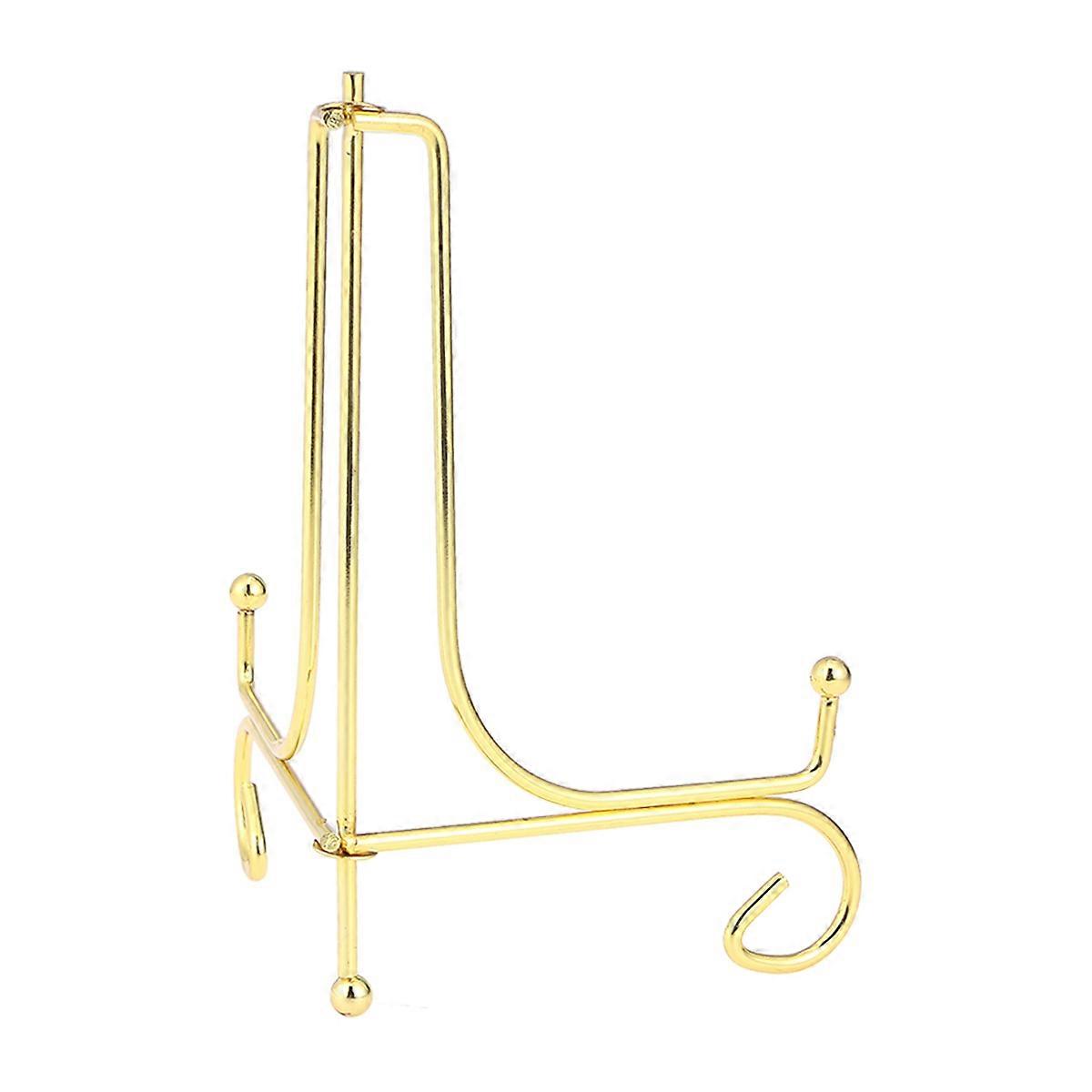 Suporte de ferro para exibir pratos de 15 cm (6 polegadas) com acabamento dourado.