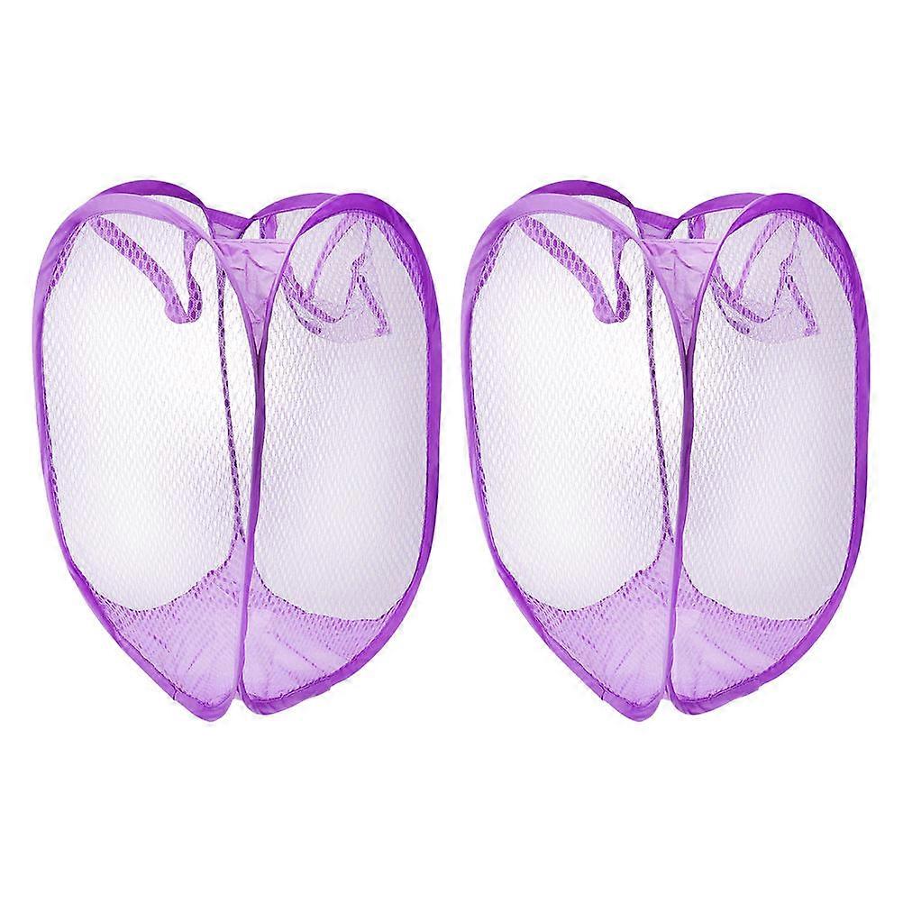 Foldable Clothes Basket Mesh Laundry Hamper for Home 2Pcs Purple