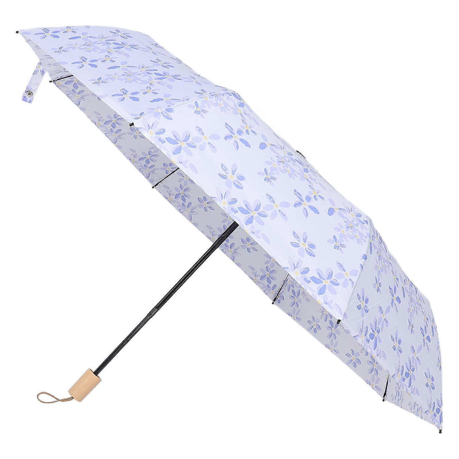 Flower Pattern Umbrella Wooden Handle Windproof Folding Umbrella