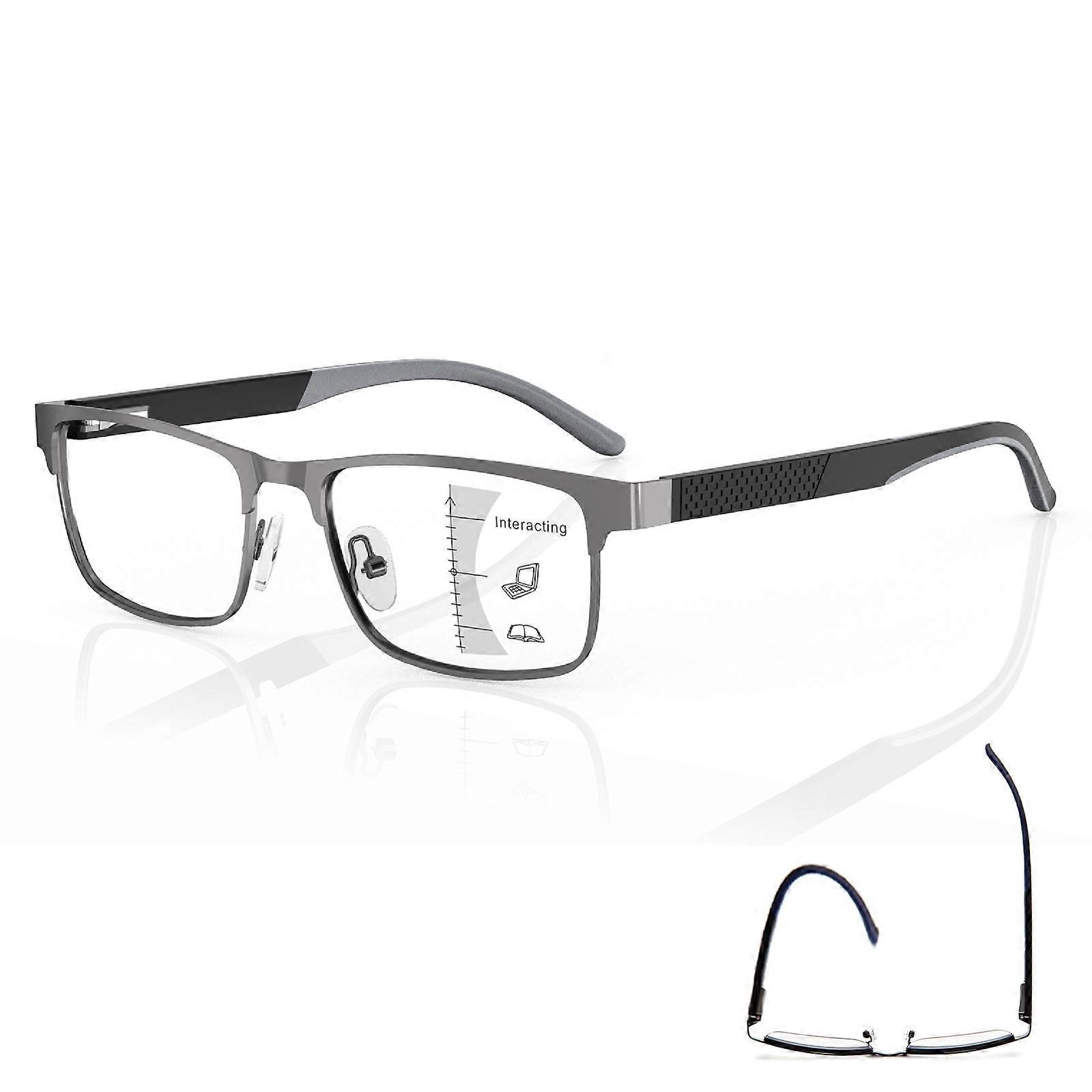 Progressive Multifocus Reading Glasses for Men 2 Pack Blue Light Blocking Metal Frame +2.25