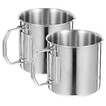 Outdoor-Trinkbecher aus Edelstahl, tragbarer Wasserbecher mit klappbarem Griff, 2 Stück