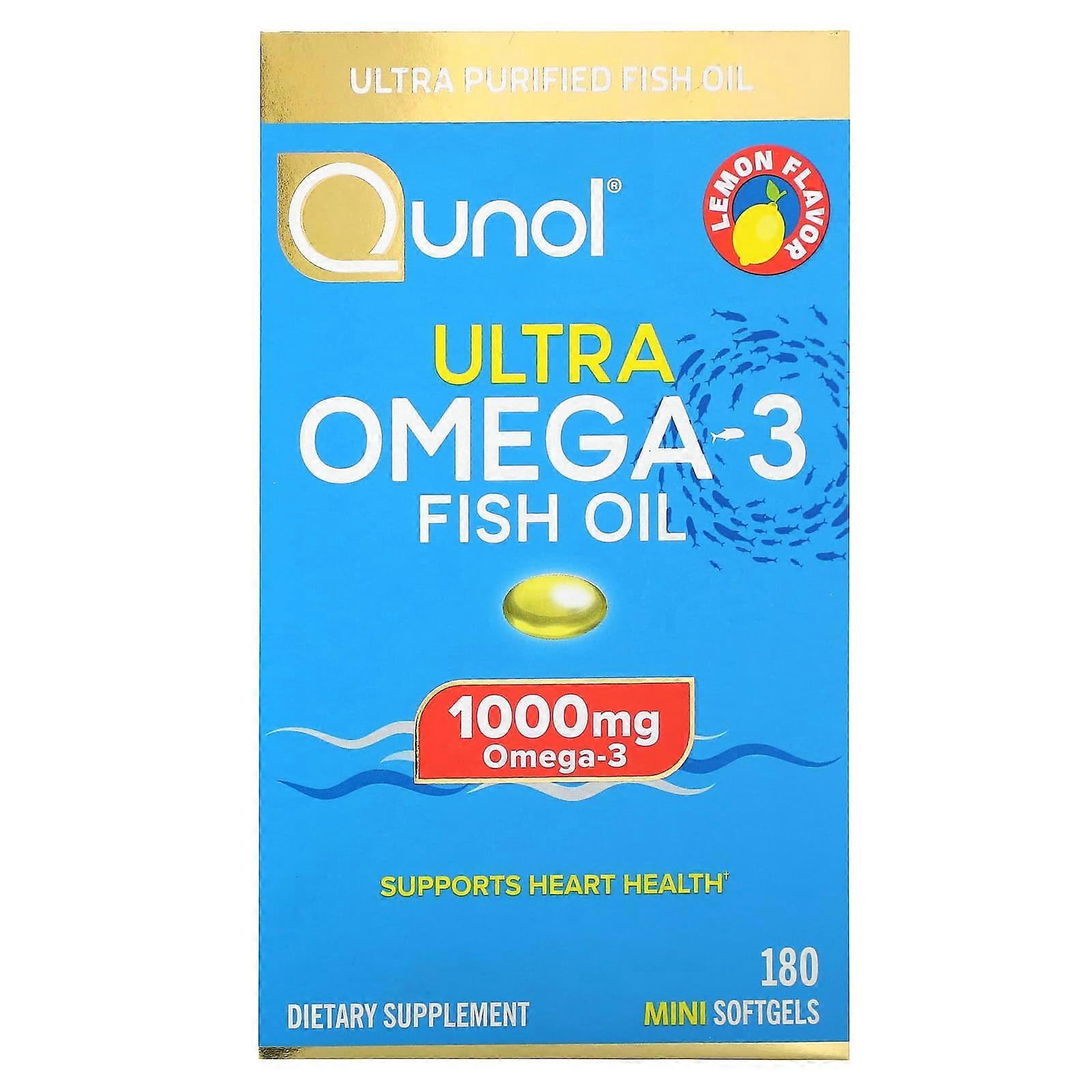 Qunol, Ultra Omega-3 Visolie, Citroen, 180 Mini Softgels (500 mg per softgel)