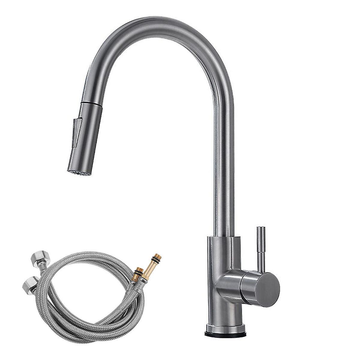 304 Stretching Faucet Double Inlet Pipe Two Outlet Methods Thin Head Silver