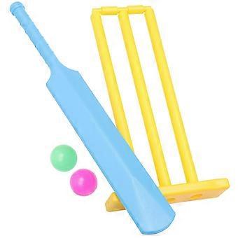 Børnecricketsæt, plastikbat med 2 bolde og stump til have, baghave, udendørs og indendørs forældre-barnsport