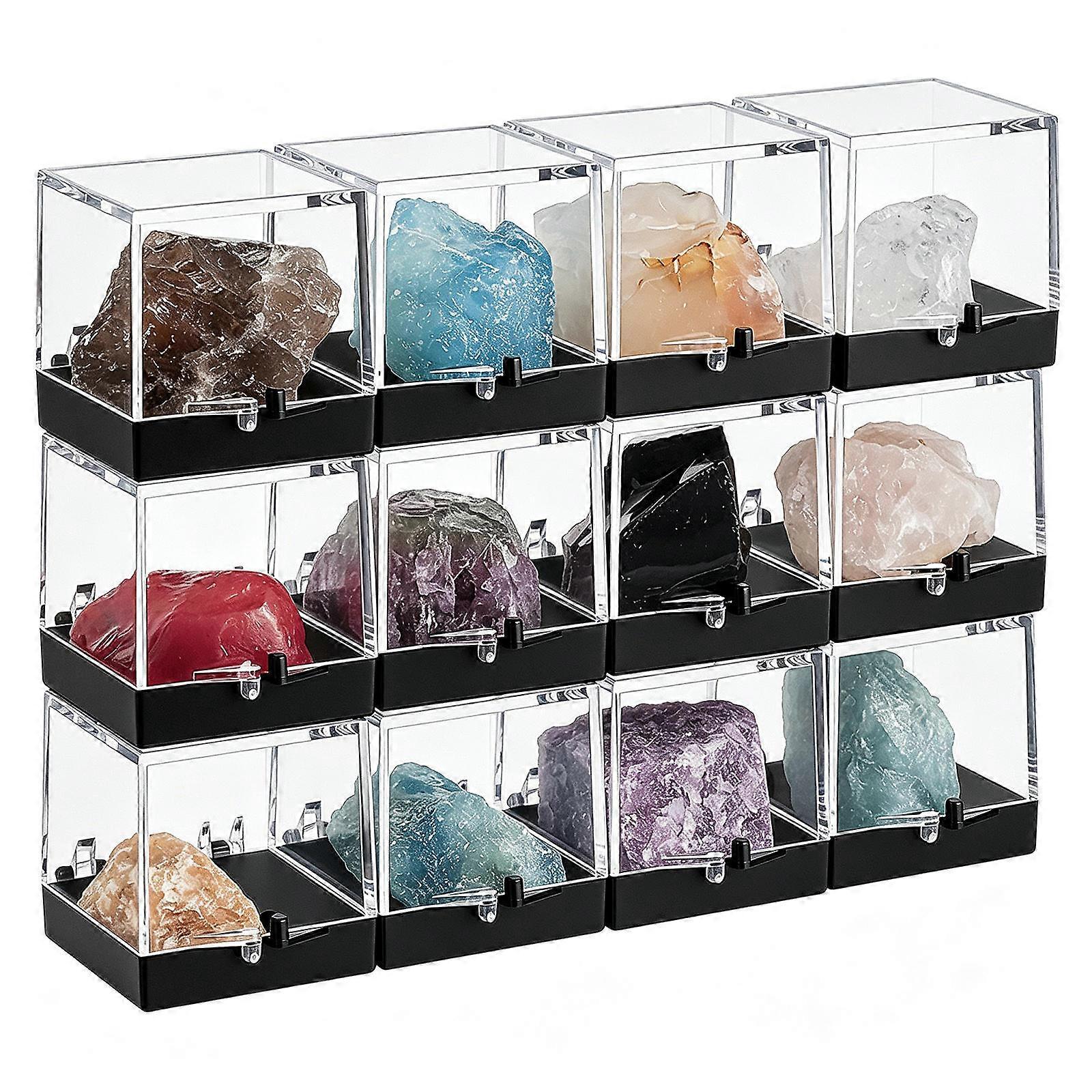 12pcs Single Plastic Mineral Specimen Storage Cases Square Sample Displaying Boxes