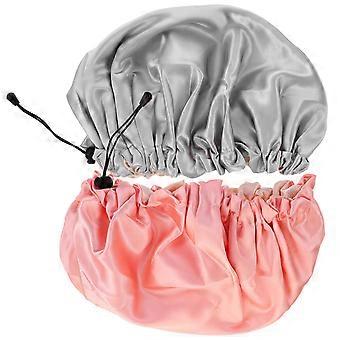 2pcs Adjustable Double Layer Night Caps Double Satin Sleeping Cap Bath Cap for Women