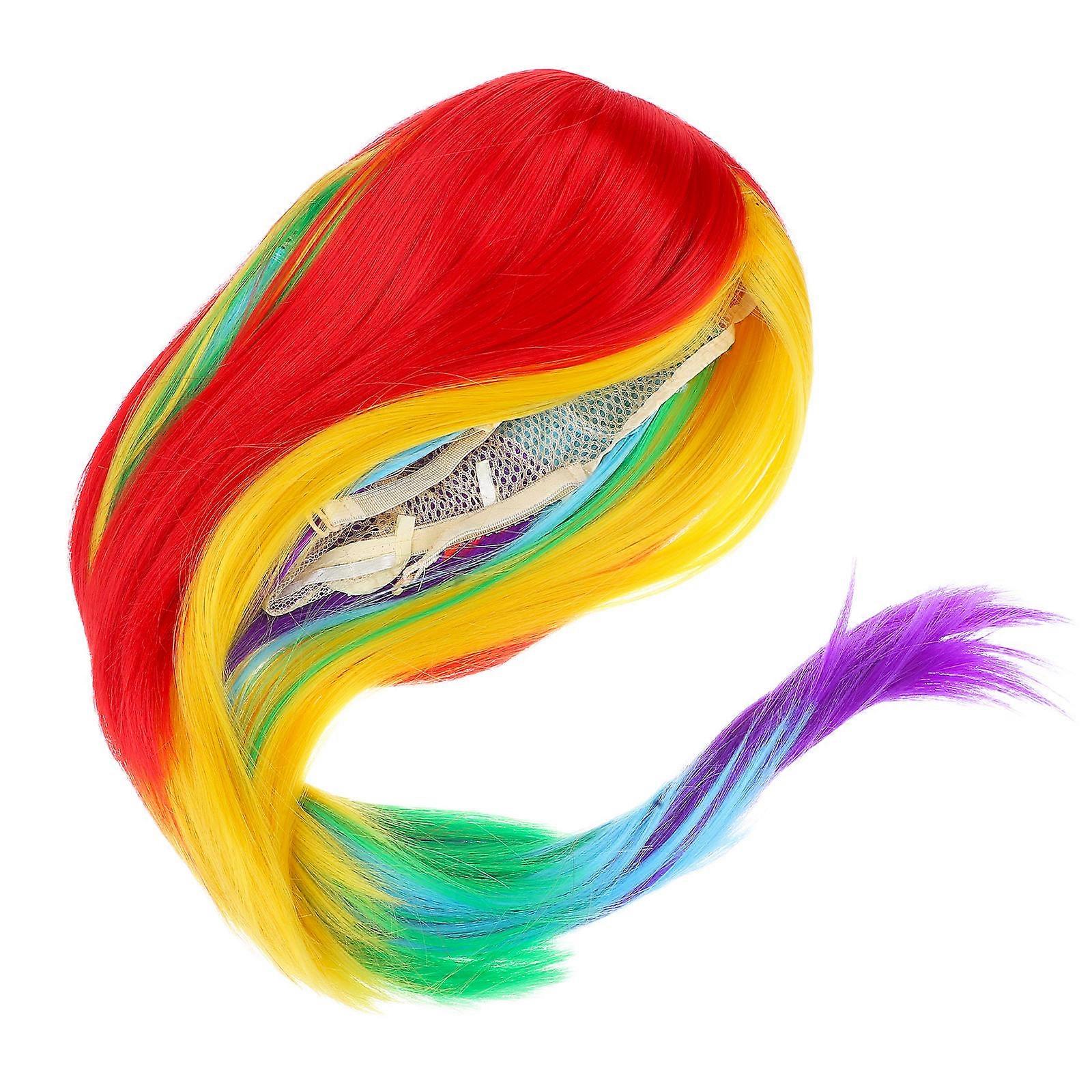 Multi Color Cosplay Wig Gradient Color Long Wig for Performance 3Pcs