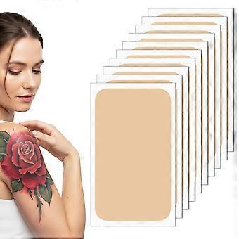 Embalagem com 10 unidades de produtos para cobrir tatuagens, à prova d'água, ultrafinos e respiráveis, adequados para tatuagens, cicatrizes, manchas de nascença, etc. Indicados para tons de pele mais escuros, com longa duração.