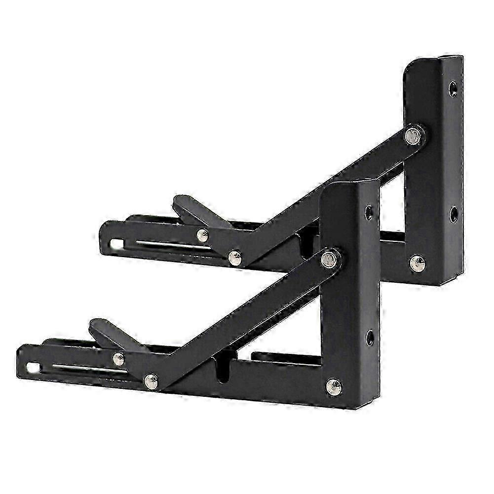 Folding Wall Bracket 2 Pack, Pressure Bar Design Triangular Support, Black