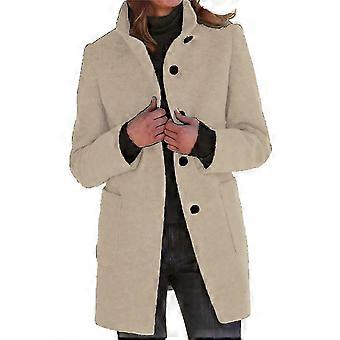 Abrigo largo de lana para mujer Apricot, cuello alto, botonadura sencilla, grueso y cálido. Talla S.