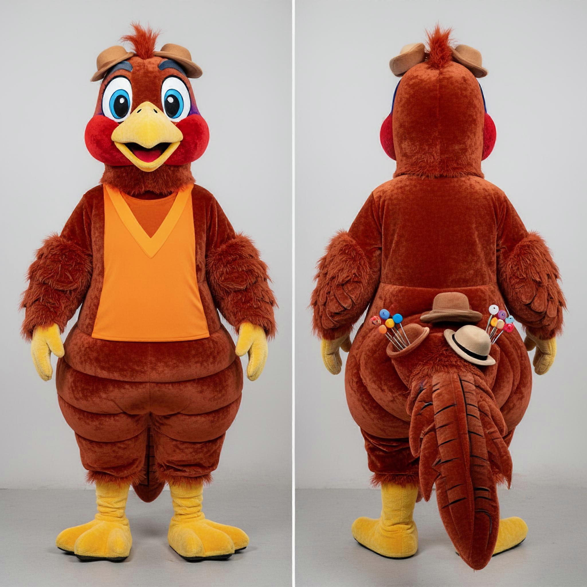 MASTICOT Rust Orange Fluffy Pheasant Mascot