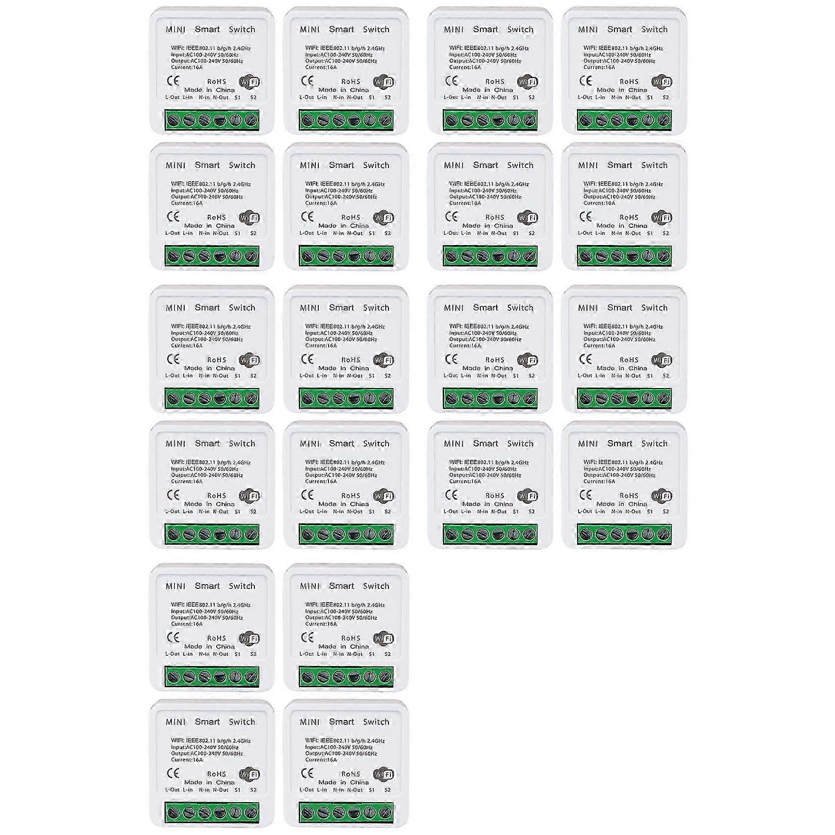 20PCS WiFi Smart Switch Light Switch, APP Remote Control, Voice Control, DIY Mode, Timer Function, LAN Control,2 Way 16A