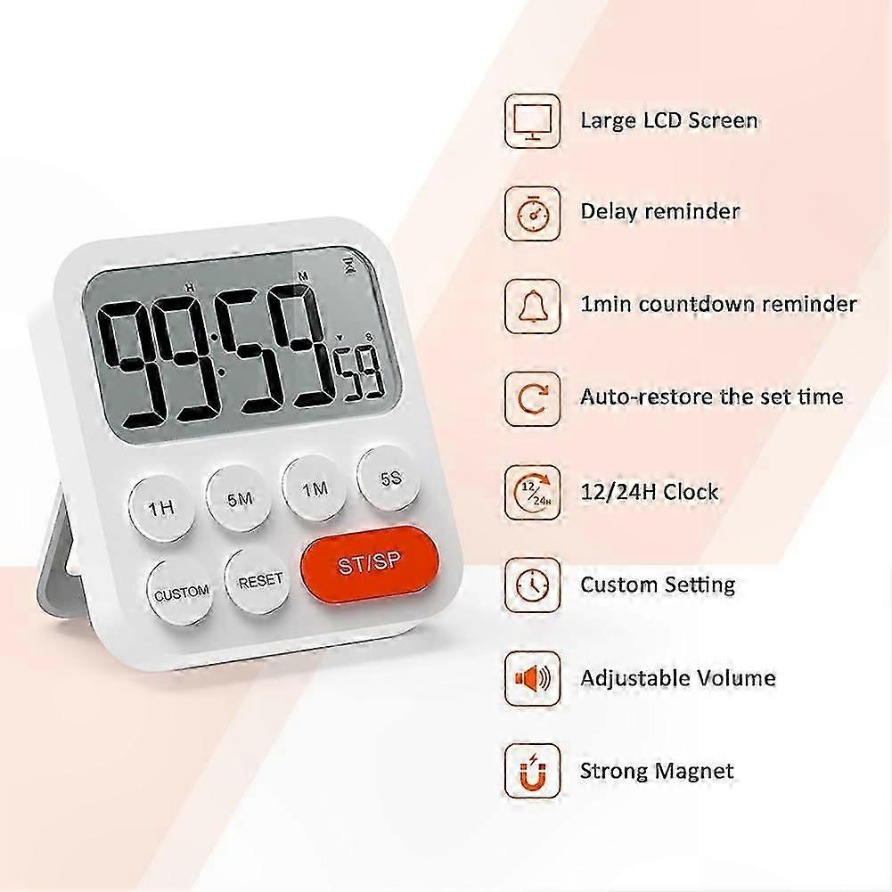 Digital Kitchen Timer with Magnetic Backing and Countdown Function for Cooking