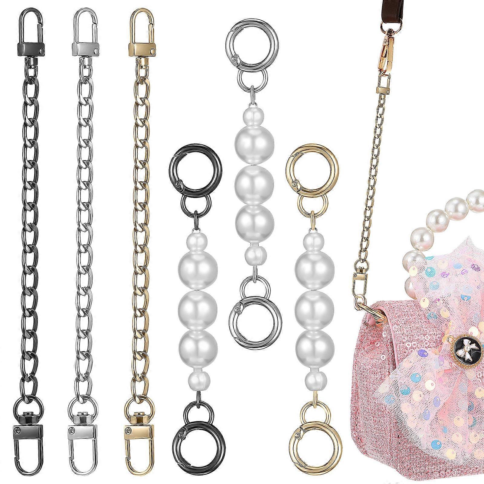 Handbag Replacement Chains Pearl Bag Chains with Clasp 6Pcs Pack