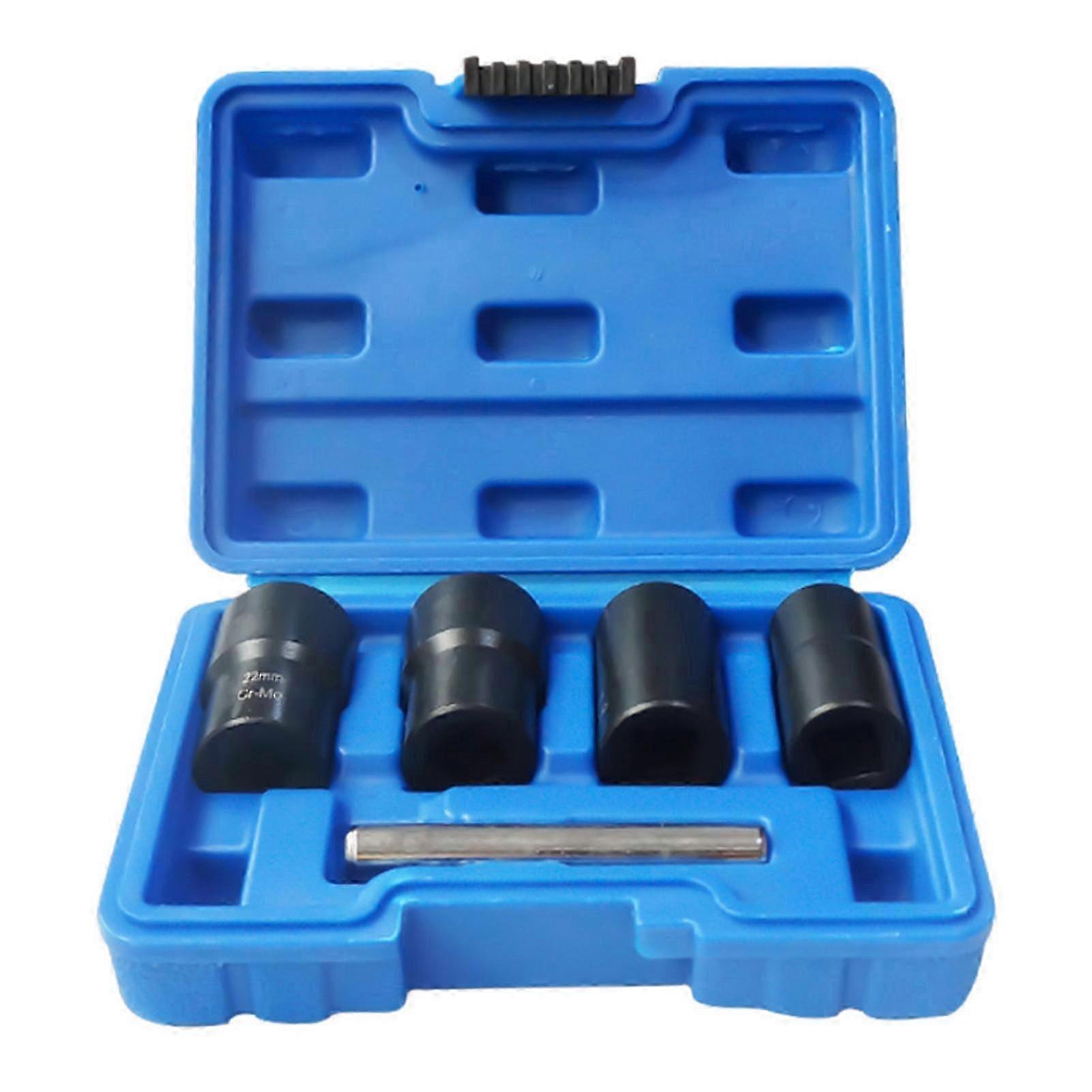 Reversing socket set for removing damaged old nuts, compatible with various sizes