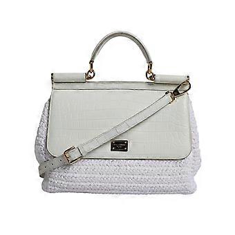 Dolce & Gabbana White Rafia Leather Top Handle Crossbody Bag