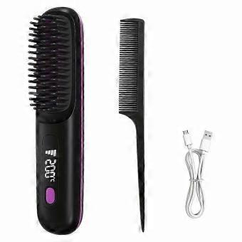 Portable Hair Straightener Brush with Hot Air Technology, LED Display, USB Rechargeable 2000mAh Battery for Home Travel