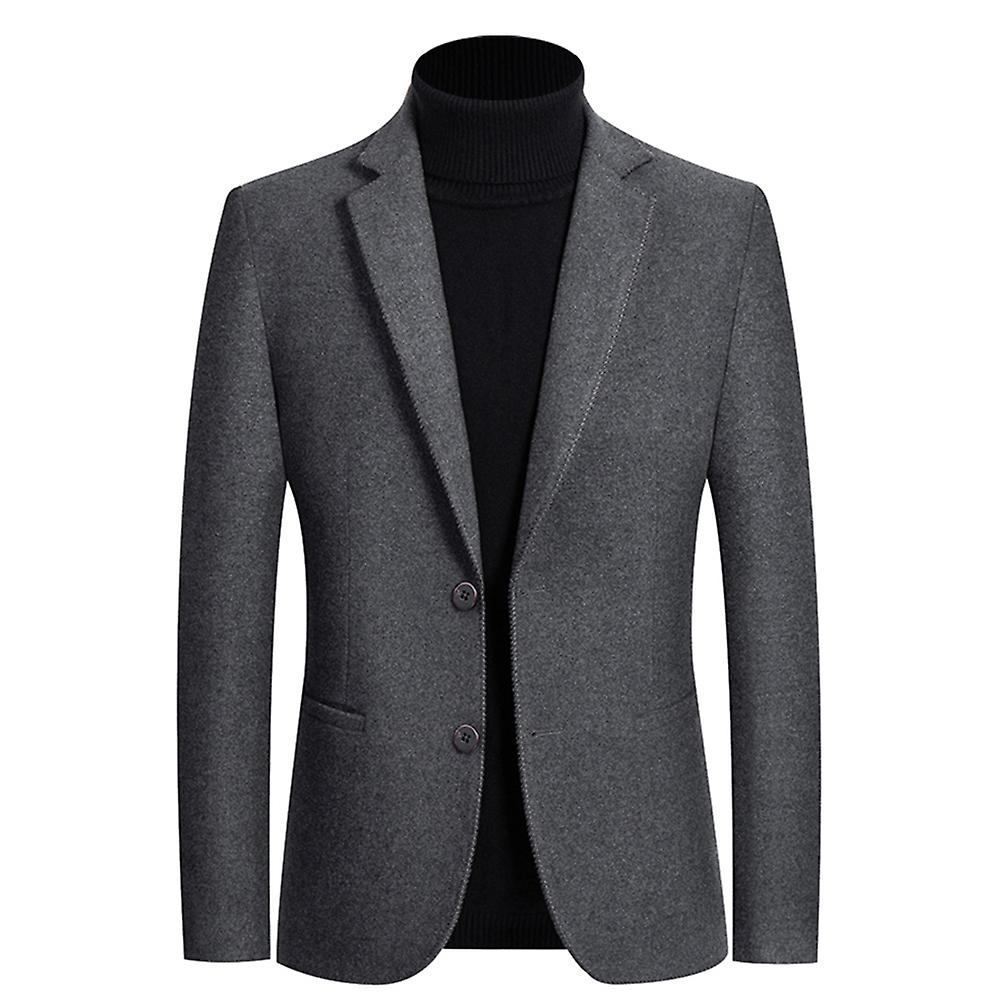 Cloudstyle Men's Solid Color Notched Lapel 2 Button Tweed Blazer