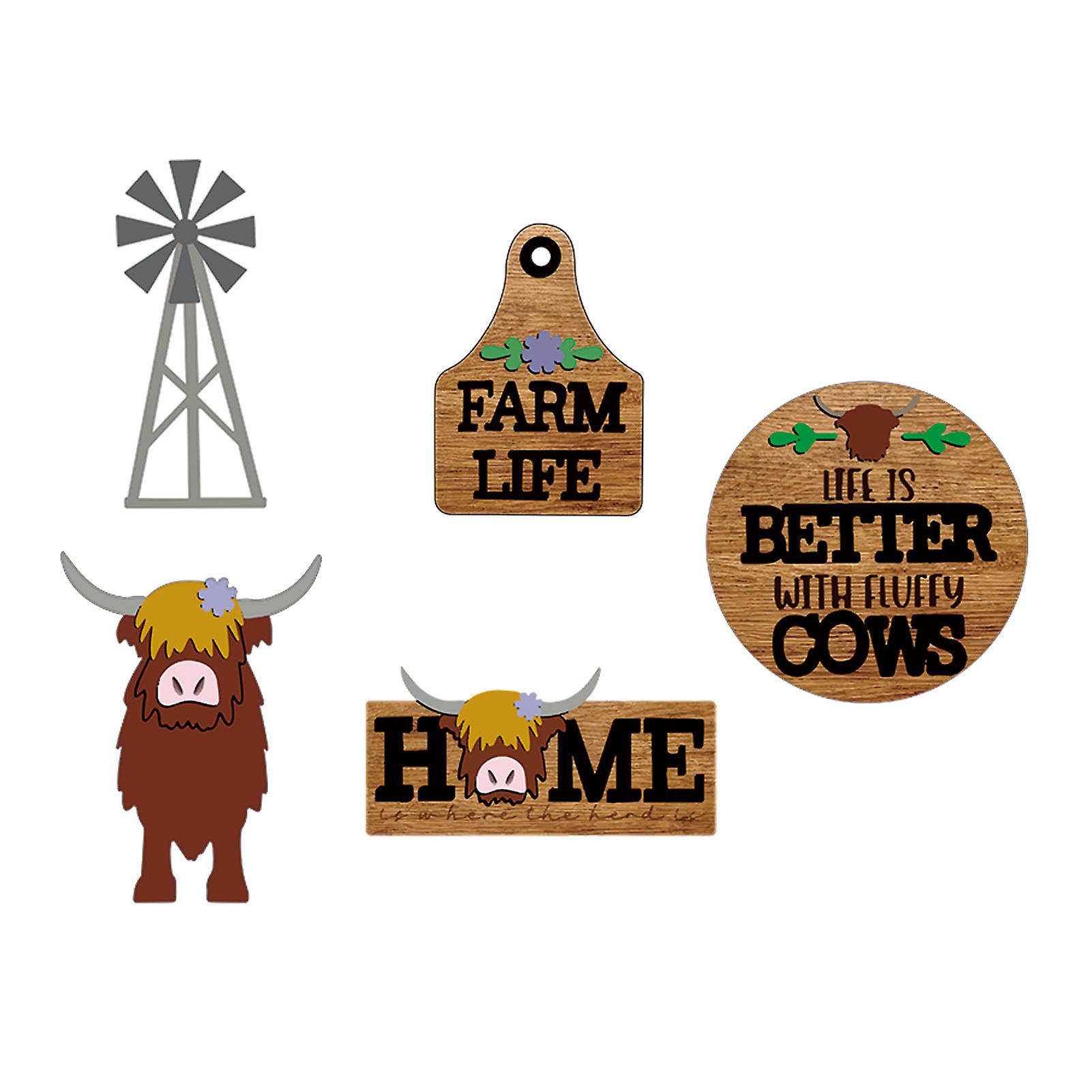 5pcs Tiered Tray Decoration Set Farm Style Household Desktop Wooden Ornament
