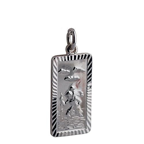 Silver 26x13mm rectangular diamond cut edge St Christopher Pendant