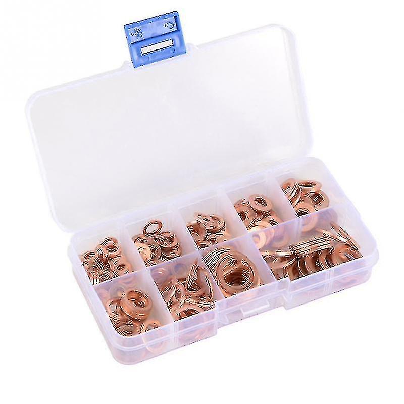 200pcs Copper Washer Gasket Nut And Bolt Set Flat Ring Seal Assortment Kit With Box M5/m6/m8/m10/m12
