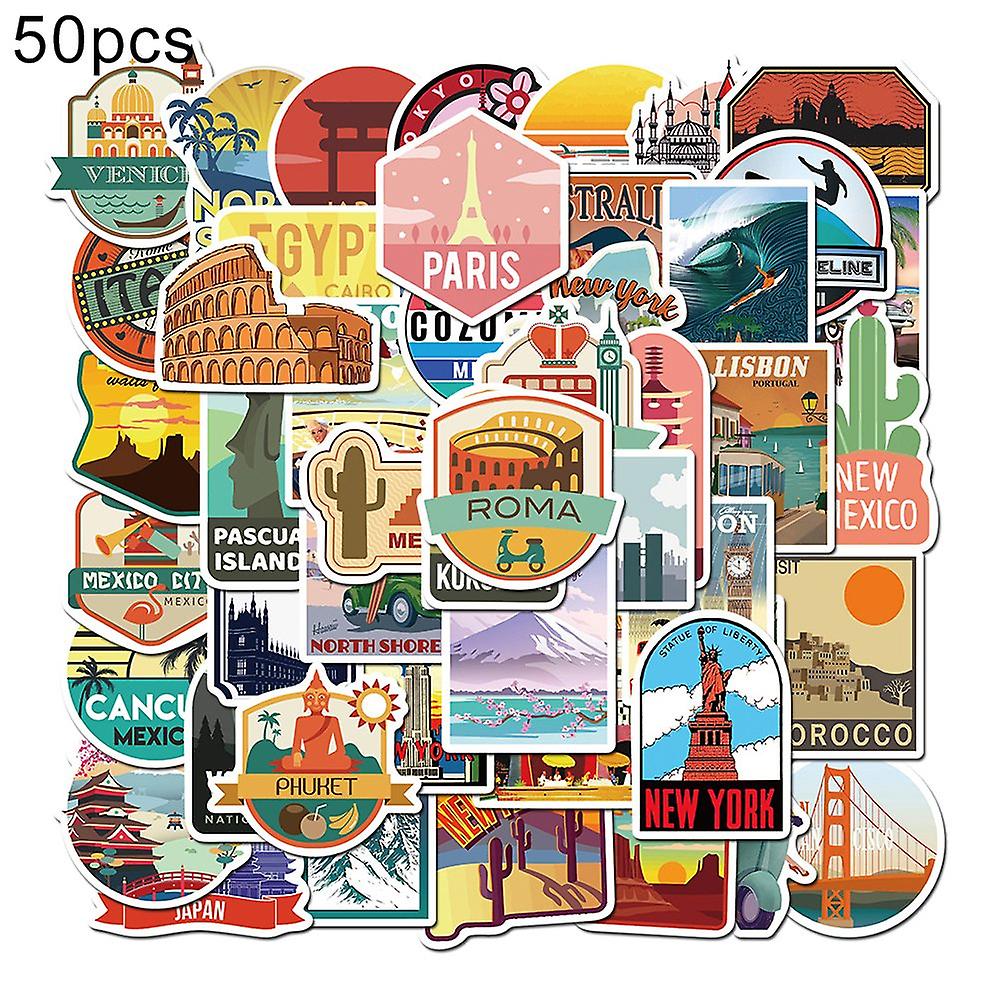 50Pcs Mini Landscape Scenery Pattern Suitcase Scooter Notebook Stickers Decals