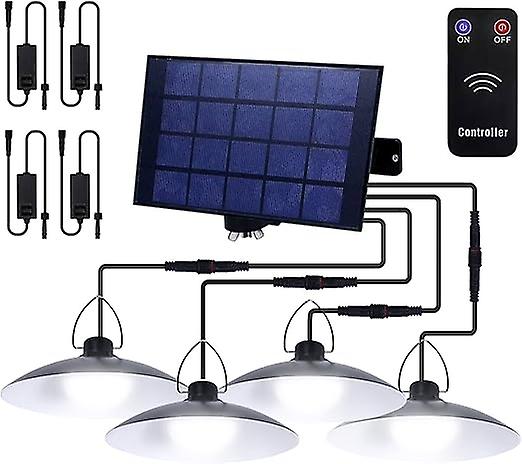 Luce solare a 4 teste, lampada a sospensione solare luce di sicurezza per interni ed esterni Ip65 impermeabile, lampada a sospensione solare per portico Telecomando a luce solare 