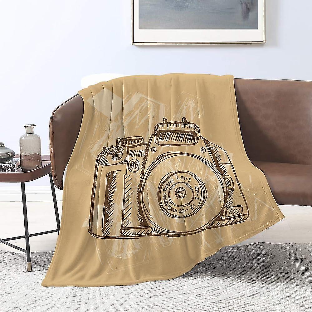 Flanellfiltar, retro kamera, kastar för soffa Fluffig filt säng Kasta F Sovrum, soffa, sovrum Tillbehör 51x59 i