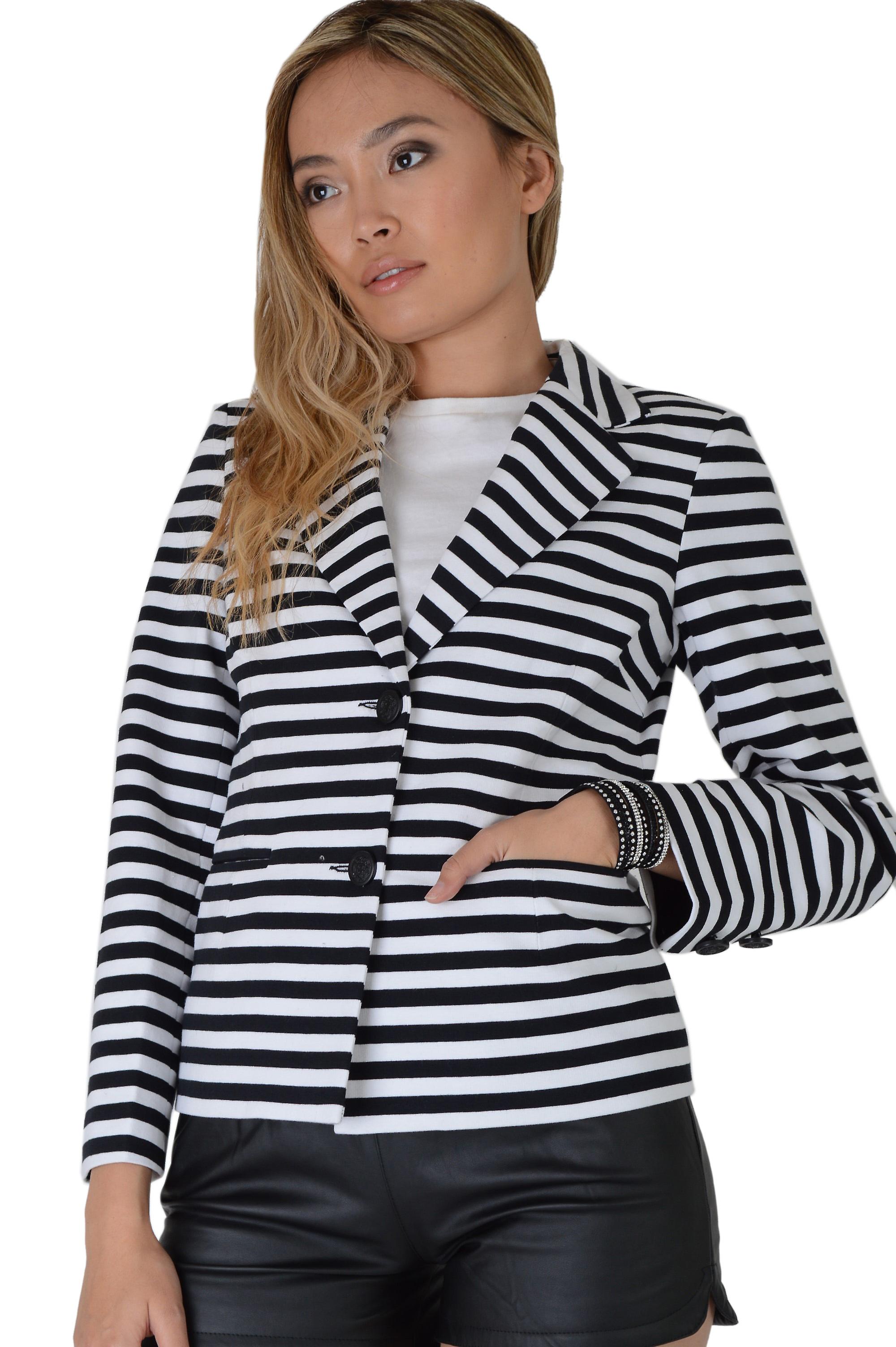 Lovemystyle Black And White Striped Blazer Jacket With Button
