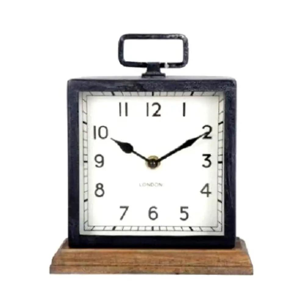 Metal Clock With Wooden Base