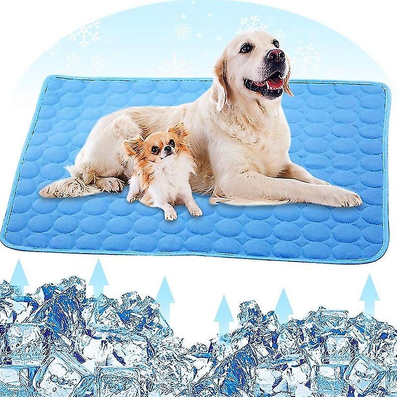 Tappetino Rinfrescante Per Cani Pad Rinfrescante Per Dormire Coperta Fresca In Seta Di Ghiaccio Lavabile Per Canile Divano Letto blu (M)