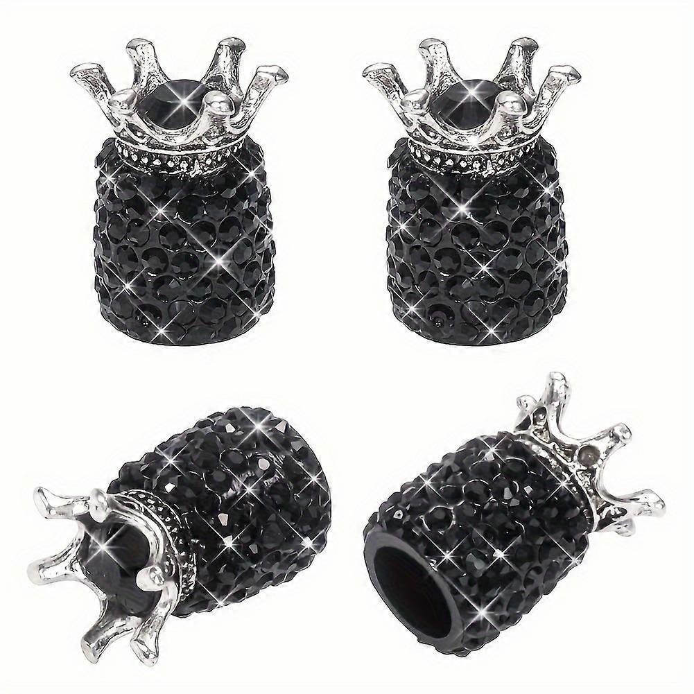 4pcs Car Tire Valve Stem Caps, Handmade Crown Crystal Car Stem Air Caps Cover, Bling Car Exterior Accessories, Universal For Most Vehicles